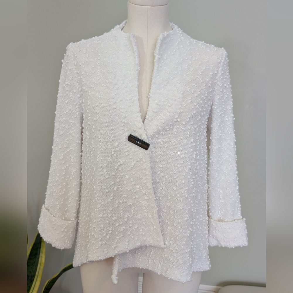Joseph Ribkoff Women's White Top Textured Sequin Asymmetrical Size 6